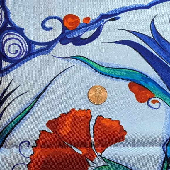 HERMES Ottomane Ceramique Blue Red 90 cm Silk Square Scarf w/ Box RARE - Picture 12 of 16